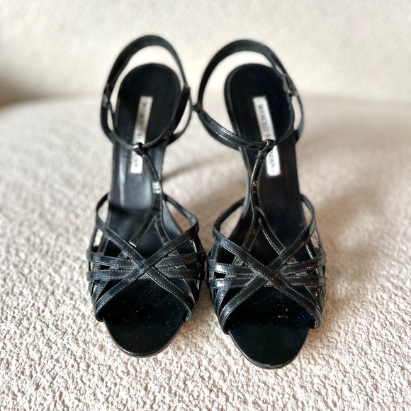 Manolo Blahnik Black Leather Strappy Heeled Sandals - Picture 3 of 5